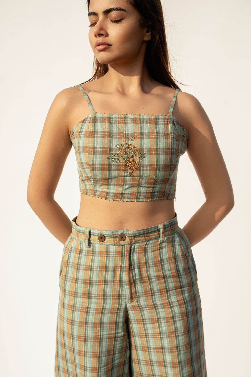 Mangrove Check Camisole | Handwoven Cotton Crop Top