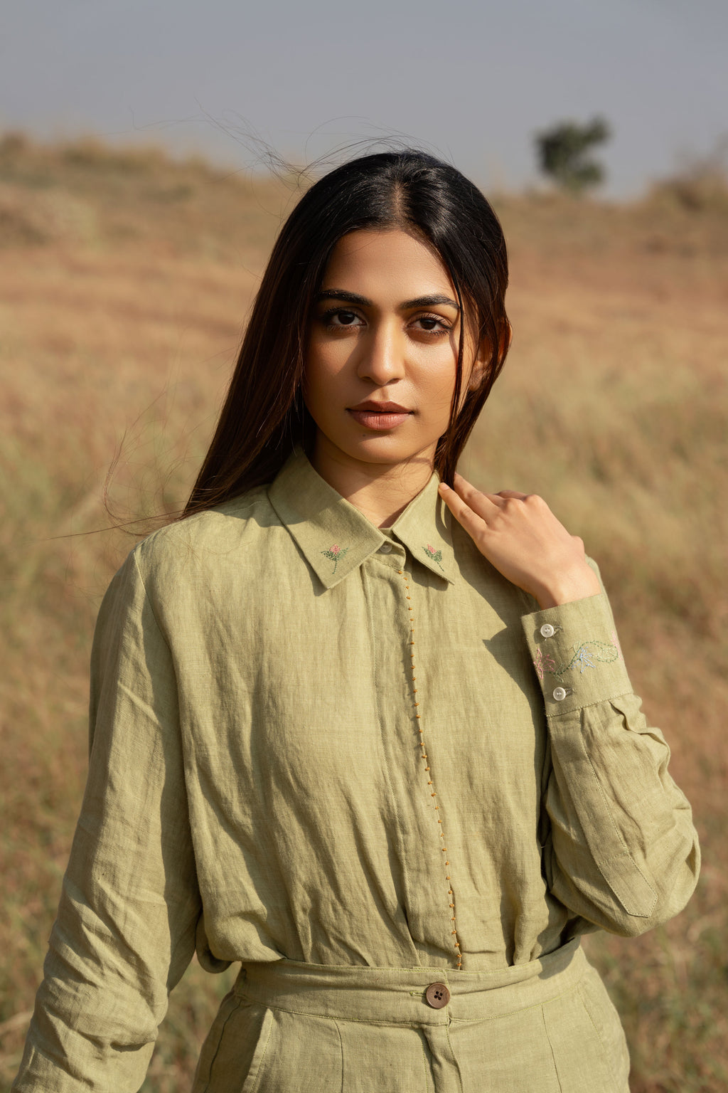 Flora Mangrove Linen Shirt | Handwoven Linen Shirt