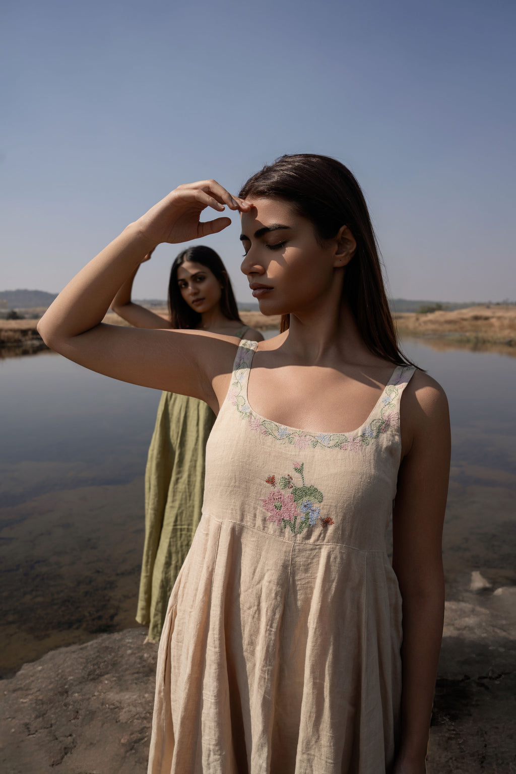 Canopy Bloom Midi | Empire-Waist Linen Dress
