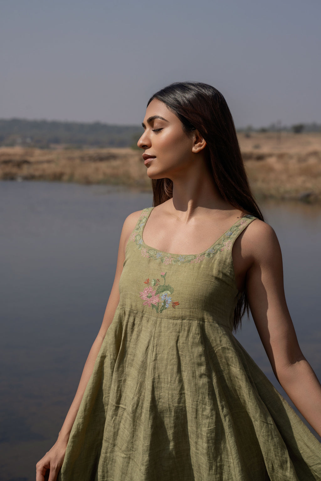 Canopy Bloom Midi | Empire-Waist Linen Dress
