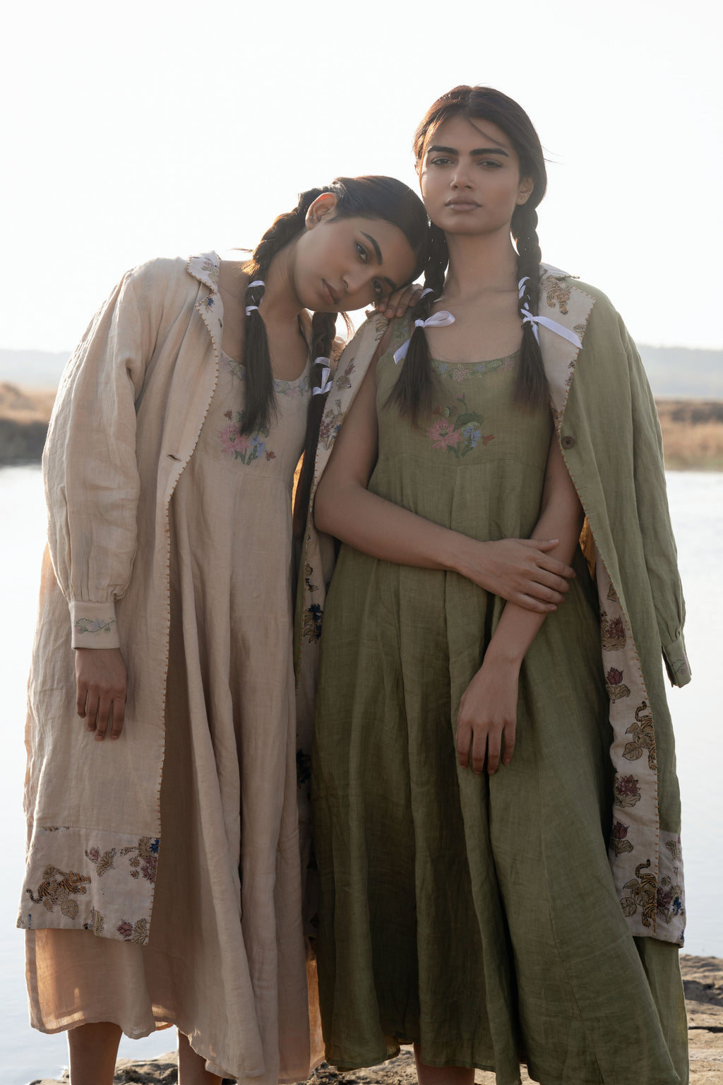 Sundarban Overlay Coat | Handwoven Linen Long Coat