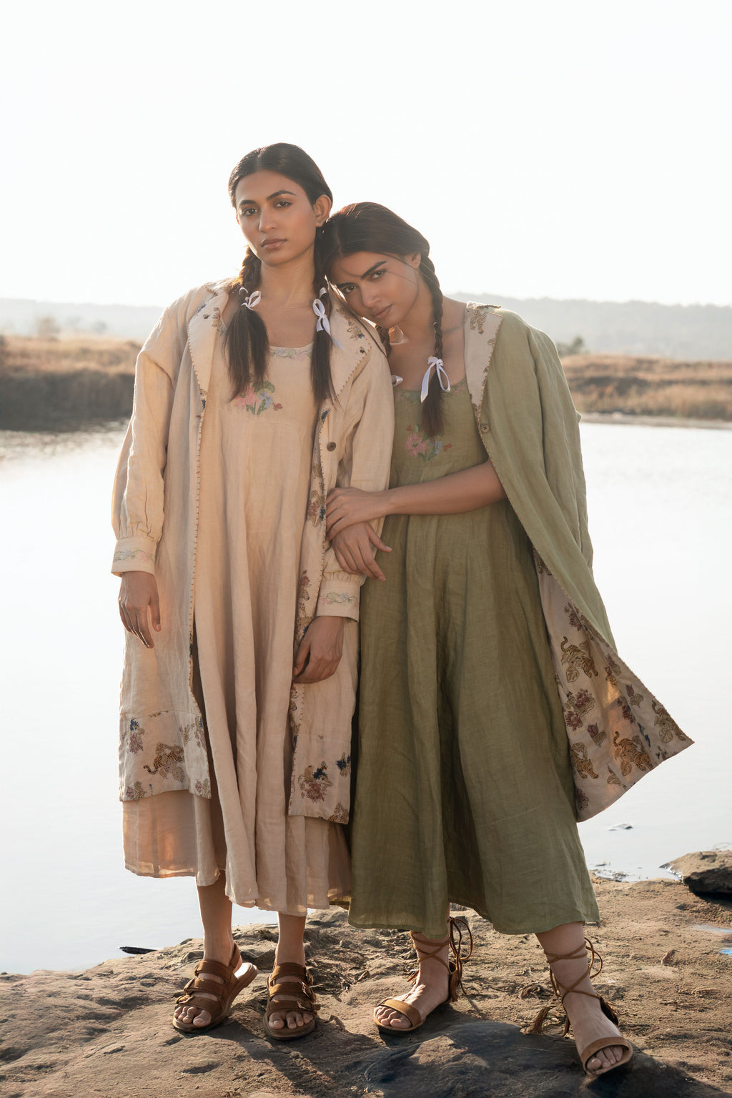 Sundarban Overlay Coat | Handwoven Linen Long Coat