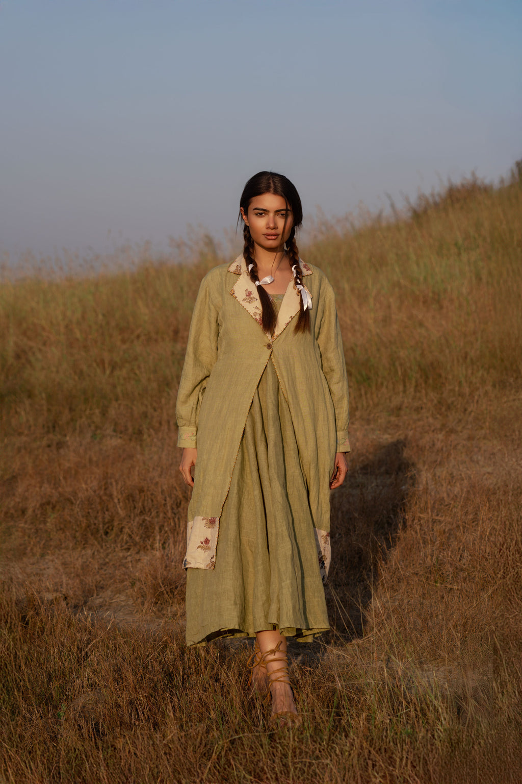 Sundarban Overlay Coat | Handwoven Linen Long Coat