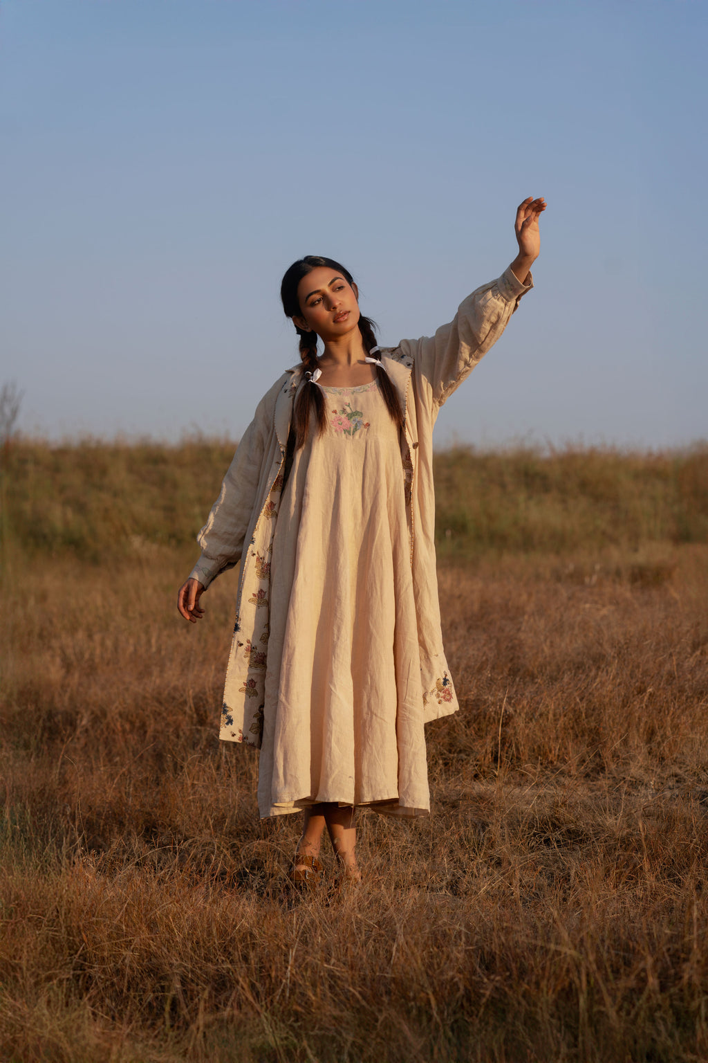 Sundarban Overlay Coat | Handwoven Linen Long Coat
