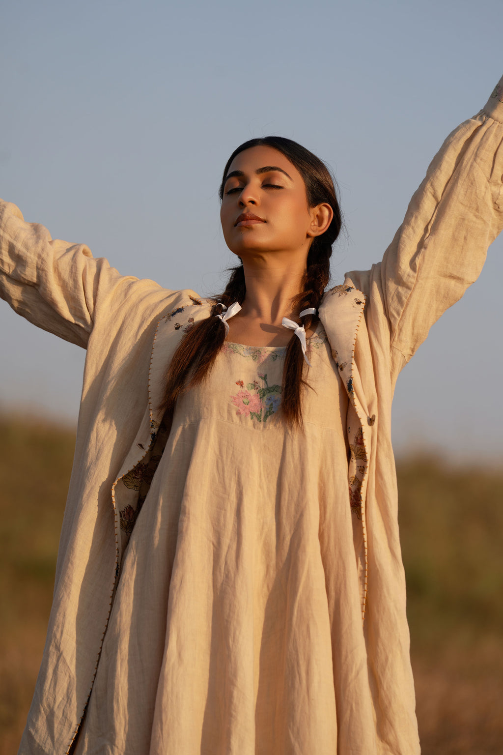Sundarban Overlay Coat | Handwoven Linen Long Coat