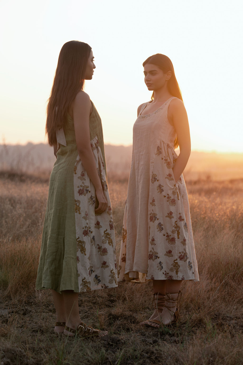 River Gather Dress | Linen & Block-Printed A-Line Dress