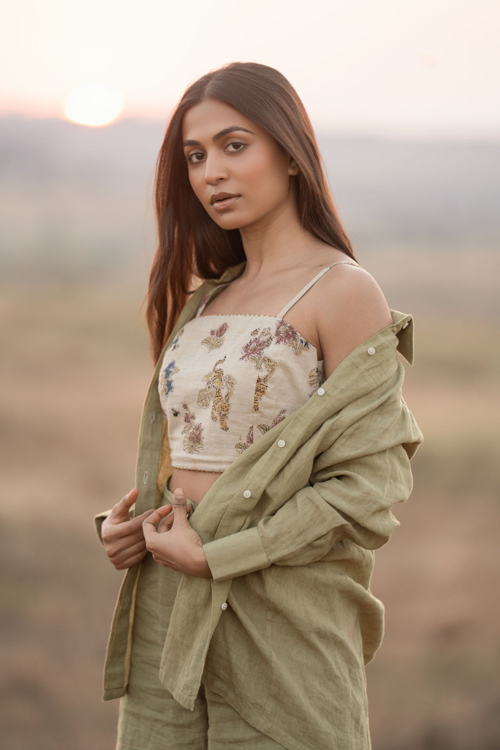 Sundarban Flora Camisole | Block-Printed Handwoven Cotton Crop Top